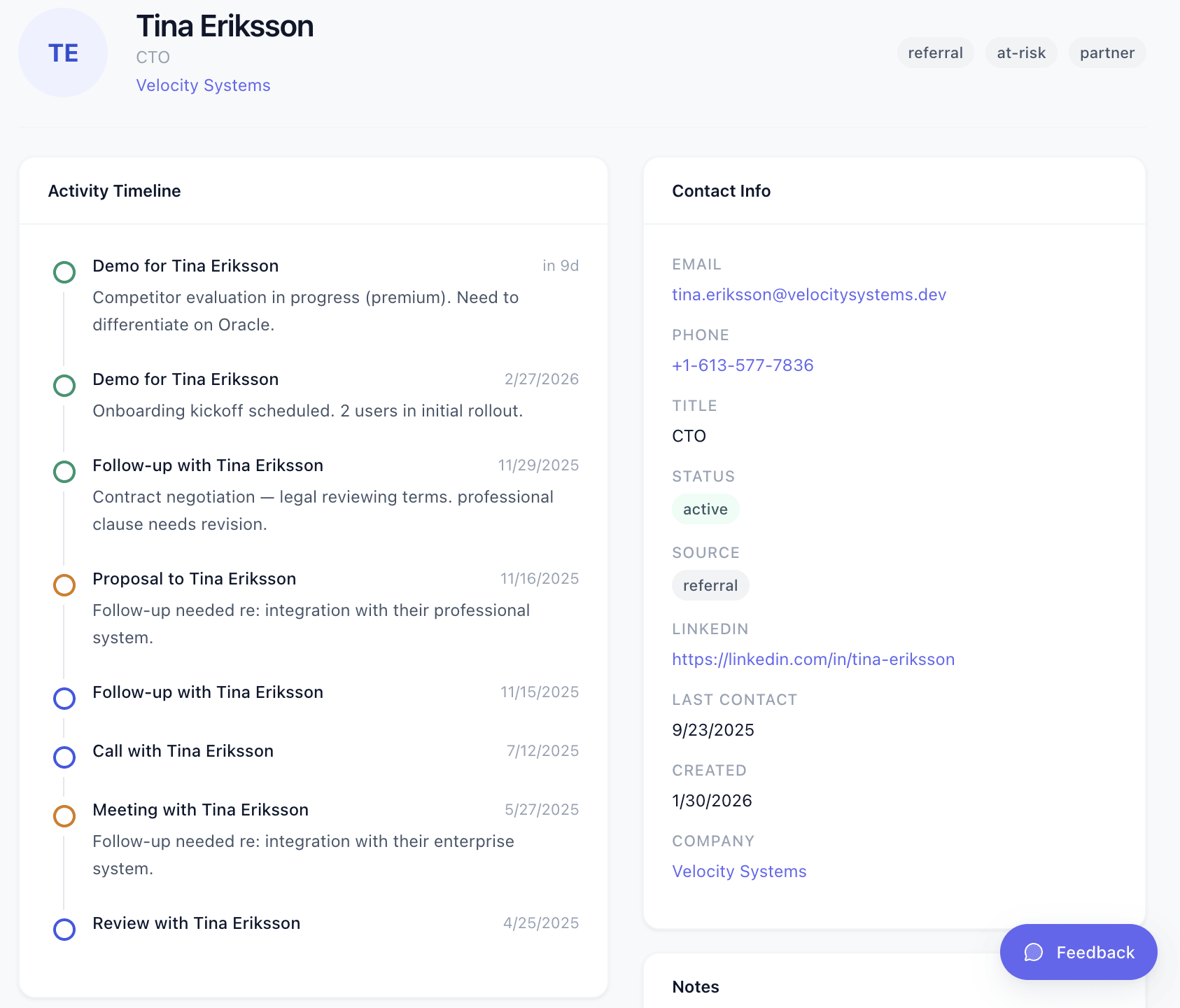 Client record with notes and history